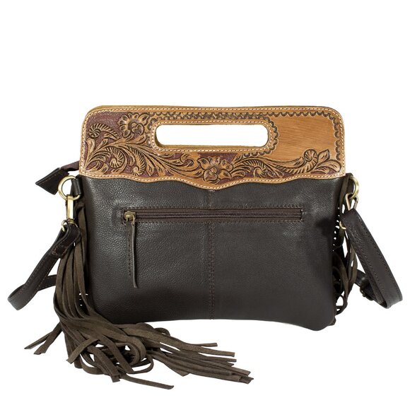 Leather Hand-Tooled Hair-on Fringe Bag with with Free Gift, Bifold Black Wallet - Picture 7 of 11